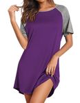 Ekouaer Sleepshirt for Women Short Sleeve Nightshirts Boyfriends Pajama Dress Pullover Nightgown Soft Nightdress S-XXL Purple