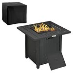 Outsunny Rattan-style Propane Gas Fire Pit Table with 50,000 BTU Burner, Square Smokeless Firepit Patio Heater with Thermocouple, Lava Rocks, Waterproof Cover, Spark Guard, and Lid