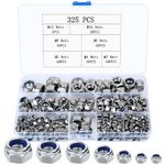 325 Pcs Nyloc Nuts, Lock Nuts, Assorted Nuts, Self Locking Nuts, Nylon Inserts Nuts, Locknut Fastening Nuts, Hexagonal Nuts for Bolts & Screws, Hex Nuts, M3 M4 M5 M6 M8 M10 M12 Nuts