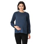 The Mom Store Maternity and Nursing French Terry Shimmered Sweatshirt | Concealed Zippers for Breastfeeding | Pre/Post Pregnancy | Blue |3XL|