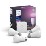 Philips Hue White & Colour Ambiance 9.5W (60W) A19 Base E26 LED Smart Bulb, Colour Changing, Bluetooth & Zigbee Compatible, Voice Activated with Alexa, Music Sync, Starter Kit 4-Set+Hue Bridge