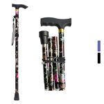 ALOCH Folding Walking Stick for ladies Walking stick 93CM (FOR ALL Heights)- Heavy Duty Durable & Foldable Walking Sticks for Women, Extendable & Collapsible Mens Walking stick (Black Flower)