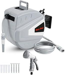 Izrielar - Carrete de manguera (30 m+2 m, con ducha y manguera de riego, bobinador de manguera, enrollador automático, pinza giratoria de 180 °, bloqueo a cualquier longitud(gris)