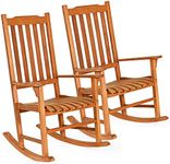 Giantex Set of 2 Porch Rocking Chair, Solid Wood Rocker for Outdoor Indoor Use. Natural Finish, Single Chairs for Patio Deck Garden