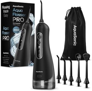 AquaSonic Aqua Flosser PRO - Rechargeable Electric Cordless Water Flosser for Teeth, Gums & Tongue - Waterproof Modern Design, 300ml Large Tank, 3 Modes, 6 Jet Tips, Deluxe Tongue Nozzle - Black