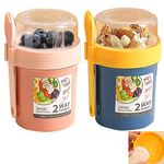 2 Piece Food Container Pot Meal Prep Container Overnight Oats Jar Yogurt Parfait Cups with Lids Breakfast On The Go Bowls with Spoon for Cereal Oatmeal Fruit Container Portable Reusable -Pink+Blue