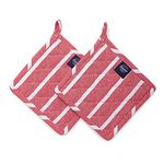 Encasa Homes 8 inches Oven Microwave Potholders (2 pc Set) for Kitchen Cooking & Baking - Heat Resistant, Thick & Safe, Protection of Hands from Hot Utensils, Grill, BBQ - Red Stripes