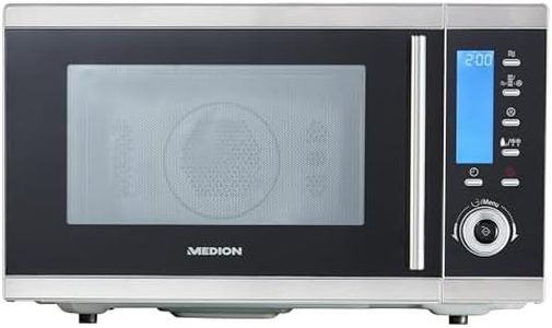 MEDION MD 15501 4 in 1 Mikrowelle mit Grill (25 Liter, 900 Watt, 1100 Watt Grill, 2500 Watt Heißluft, 10 Automatik-Programme) silber