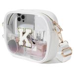 Bucosd Clear Bag for Stadium Events, Clear Crossbody Purse with Initial Letter Patch Gift for Teenager Girl Preppy Stuff, White-k, K