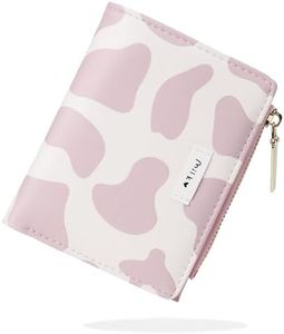 CONISY Cute Wallets for Women, Leather Bifold Small Wallet with Zipper Coin Purse, RFID Blocking Wallet for Girls and Ladies, Cow Pink, Moden