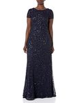 Adrianna Papell Women's Short-sleeve All Over Sequin Gown Dress, Navy, 12 UK