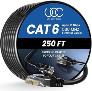 Ultra Clarity Cables Cat 6 Ethernet Cable 250 ft, Outdoor&Indoor 10Gbps Ethernet Cable, High Speed Cat6 Cable RJ45 LAN Internet Cable for Computer, Router, Modem, PS4/5, Xbox, Gaming - Black