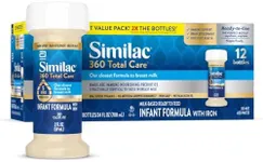 Similac 360 Total Care Infant Formula, Has 5 HMO Prebiotics, Our Closest Prebiotic Blend to Breast Milk, Non-GMO,‡ Baby Formula, Ready to Feed, 2-fl-oz Bottle, Pack of 12