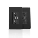 TOPELER Black USB Wall Outlet, 30W 6.0A USB C Electrical Outlet, 15 Amp Tamper-Resistant Receptacle Plug, Charging Power Outlet with USB Ports, Screwless Wall Plate Included, cUL Listed, 2Pack