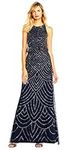 Adrianna Papell Women's Halter Art Deco Beaded Blouson Dress, Navy 8