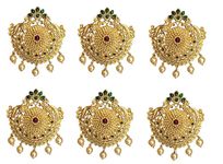 Arnavira® Gold Plated Antique Hair Jewelery Choti Jadai Billai,Hair Brooch With Hook Temple Jadai Wedding Bridal Jewellery (6 Pcs) (Design 03, Green)