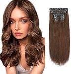 Lovrio 9A Grade Clip in Human Hair Extensions Color Chocolate Brown Silky Straight Double Weft Hair Clip Ins For Women 20 inch 120g 7 pieces 18 clips