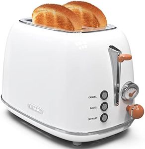 Toaster 2 slice, KitchMix Retro Stainless Steel Toaster with 6 Settings, 1.5 In Extra Wide Slots, Bagel/Defrost/Cancel Function, Removable Crumb Tray (White)