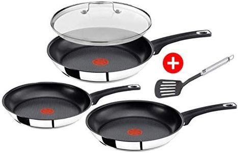 Tefal E43510 Jamie Oliver Pfannenset 5 tlg Induktion, inkl Deckel 28cm+Wender, Pfanne 20,26,28 cm, alle Herdarten, Bratpfanne Antihaft-beschichtet