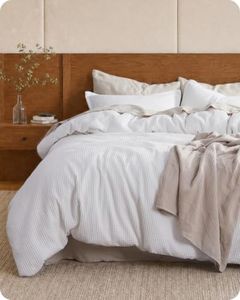 Bedsure Cotton Duvet Cover Set - 100% Cotton Waffle Weave Bright White Duvet Cover Oversized King Size, PureWoven Breathable Bedding Set for All Season, 3 Pieces, 120"x98"