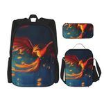 TRUKD Backpack for Student,Orange Red Phoenix Bag for School Boys,Girls Daypack Rucksack,Pencil Case Lunch Bag Combination, TD-SJB11545