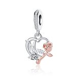 OutstandLong Rose Gold Flower Mom Mommy Mother Bead Charms for Pandora Bracelets Necklace Love Heart Dangle Beads