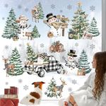 decalmile Christmas Winter Snowman Car Window Clings Reusable Christmas Pine Tree Elk Xmas Window Decals Double Side Printed Window Stickers Glass Door Home Shop Showcase Party Decoration