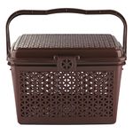 Kuber Industries Picnic Basket with Lid and Handle | Food Basket for Travelling | Plastic Storage Basket | Shopping Basket | Small | Brown