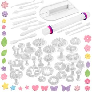 Bakerpan Fondant Tools Set - 47 Pc Cake Decorating & Sugar Craft Kit with Rolling Pin, Fondant Smoother, Cutters & Modeling Tools for Fondant, Gum Paste & Sugar Paste