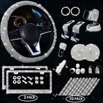 28PCs Bling Car Accessories with 2 Pack Bling License Plate Frames, Steering Wheel Covers Fit 15‘’, Rhinestone Car Accessories for Women Interior Cute Set, Phone Holder, Car Charger, Coasters & More