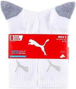 Puma Men's Crew Sock, 8 pair (White) Fits Shoe Size (6-12)