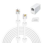 YOLISTIC 50 Feet Telephone Cable(RJ11 6P4C Plug) Include 1 in-Line Couplers(Double RJ11 6P4C Female) and 30 Cable Clips, White