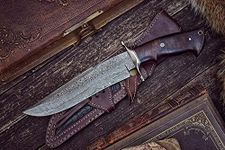 BIGCAT ROAR Handmade Damascus Hunting Knife - Fixed Blade Hunting Knife with Sheath and Walnut Wood Handle - 13.2″ long EDC Outdoor Knife - Raptor