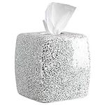 WHOLE HOUSEWARES | Mosaic Glass Tissue Holder | Tissues Cube Box Holder | Decorative Tissue Cover | Bathroom Accessory | Square Box Glass Tissue Case (Silver)