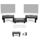Duronic Triple Monitor Stand Riser DM056, Laptop and Screen Stand for Desktop, Shelf Support for 3 PC Computer Monitors, Adjustable Height Shelves for Desk, 10kg/22lbs Capacity per Stand – Black