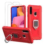 Avesfer for Samsung Galaxy A20S Case (Not Fit A20) with Screen Protector Tempered Glass Ring Holder Kickstand Shock Absorbing TPU Cover Ring Holder Kickstand Anti Impact Scratch Resistant Carbon Fiber (Red)