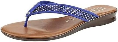 ITALIAN SHOEMAKERS Women's Zenni Low Wedge Open Toe Glitter Fashion Thong Sandal for Women, Blue, 6 UK