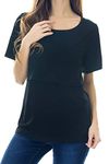 Smallshow Nursing Tops Women’s Maternity Short Sleeve Shirts Maternity Breastfeeding Clothes,Black,M