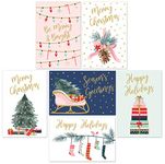 Christmas Cards Set - 24 Gold Foil Holiday Cards with Red Envelopes – 6 Assorted Designs featuring Traditional Yuletide Images! Bulk Greeting and New Years Cards - 4x6"