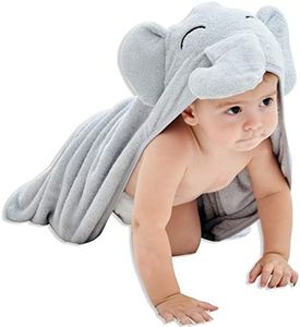 HIPHOP PANDA Hooded Towel - Rayon Made from Bamboo, Bath Towel with Bear Ears for Newborn, Babie, Toddler, Infant - Absorbent Large Baby Towel - Grey Elephant, 30 x 40 Inch