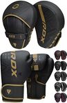 RDX Boxing Pads and Gloves Set, Maya Hide Leather Kara Hook and Jab Curved Focus Mitts with Punching Gloves for MMA, Muay Thai, Kickboxing Coaching, Martial Arts, Punching Hand Target Strike Shield