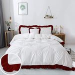 2 Tone Corner Ruffle Pinch Quilt/Rajai/Duvet Cover Set 3 PC, Luxurious Soft & 100% Cotton with Zipper (1 Duvet Cover & 2 Pillow Cover) 400 Thread Count-Queen Size, Burgandy Solid