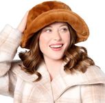 Sherpa Faux Fur Reversible Bucket Hat for Women - Furry Bucket Hat - Sherpa Bucket Hat for Winter (Golden Tan/Black)