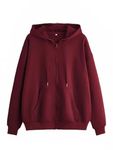 NEOAMBER Women's Solid Zipper Hoodie (L, Maroon)
