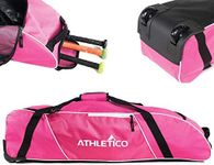 Athletico Rolling Baseball Bag - Wheeled Baseball Bat Bag for Baseball, TBall, Softball Equipment for Youth, Kids, and Adults (Pink)