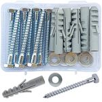 Jaset Innovations 12mm Diameter Nylon Dry Wall Rawl Plug/Gitti, Zinc Plated Hex Head Coach Screw and Washers (Set of 10 - Total 30 pc pack)
