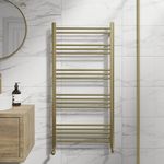 DuraTherm Heated Towel Rail Brushed Brass Bathroom Ladder Radiator Straight 1200 x 600mm Central Heating Towel Radiator Flat Towel Warmer