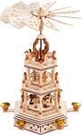 BRUBAKER Christmas Pyramid - 3-Tier Rotating Wooden Pyramid - Christmas Decoration with 3 Tiers - 17.5 inches (44 cm) High - Hand-Painted Figures Christmas - Nature Brown