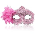 Masquerade Mask for Women Venetian Masks Christmas Women Flower Half-face Masks Eye mask Cosplay Lace mask (Pink)