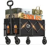 NWH Collapsible Wagon Cart with Wheels Foldable, Large Capacity Portable Folding Utility Heavy Duty Beach Wagons Cart with All-Terrain Wheels for Shopping, Camping, Sports, Garden - Black